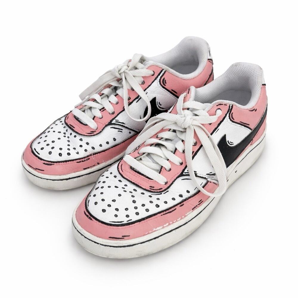 Nike Air Force 1 Custom Low Cartoon Pink Shoes Black Outline Women’s Size 9